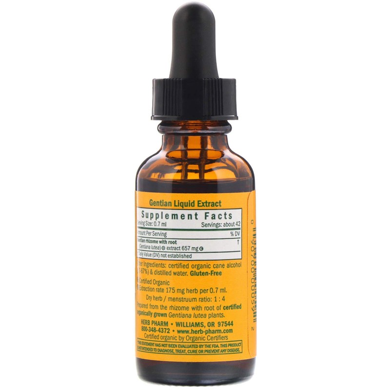 Herb Pharm Certified Organic Gentian Liquid Extract for Digestive Support
