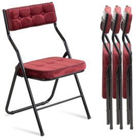 HOMEFUN Padded Folding Chairs 4 Pack - Foldable Dining Chair with Cushion, Portable and Assembled Extra Seat for Guests Kitchen Office Wedding Party Wine Red