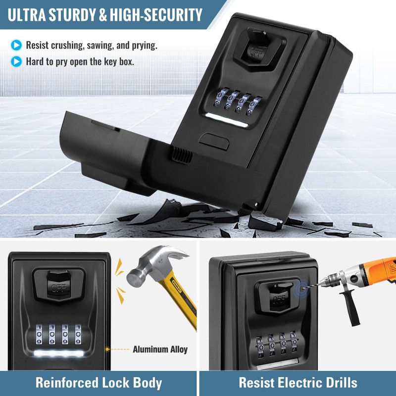 HUANLANG Key Lock Box Wall Mount,Outdoor Combination Lock Box with