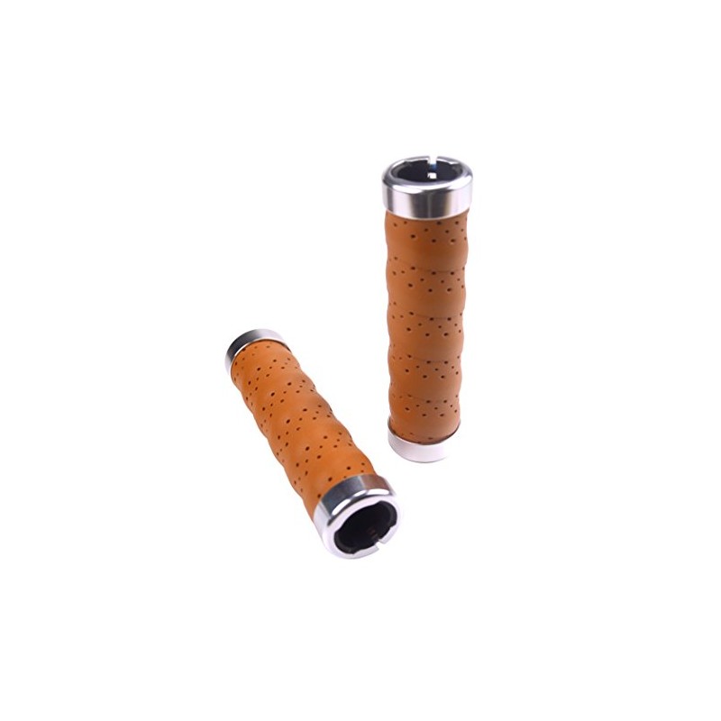KINGOU Brown Leather Handlebar Grip for Bicycle/Fixed Gear/Mountain/Folding Bike Double
