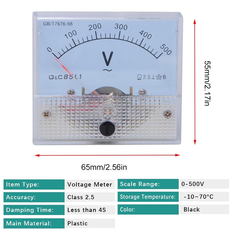 Telituny Voltmeter, 0-500V Professional AC Pointer Multimeter Voltmeter 2.5 Accuracy