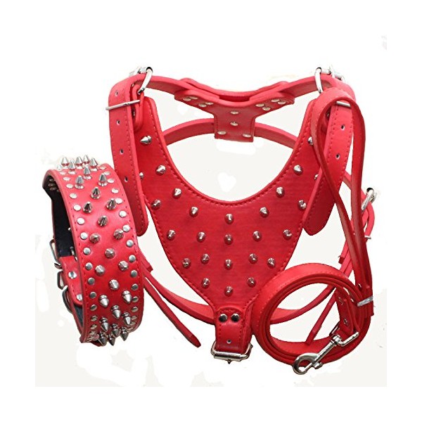 haoyueer Leather Spiked Studded Medium & Large Dog Collars, Harnesses