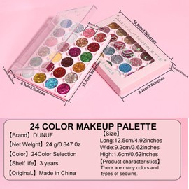 24 Colour Eyeshadow Palette, Glitter Eyeshadow Palette, Shimmering, Metallic Sequined Eye Shadow, Make Up High Colour Rendering, Shimmer Smoky Matte Glitter Ultra Pigmented Blendable Contouring (03)