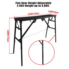 GaeaAuto Portable Folding Scaffolding Platform Step Ladder Scaffold Work Bench Equipment with 3.8ft Max Adjustable Height and 1000 lbs Max Load, Black