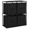 Black Steel 24.8"x11.8"x28" Storage Cabinet with 4 Fabric Baskets 11.8"x11.8"x28"