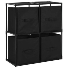Black Steel 24.8"x11.8"x28" Storage Cabinet with 4 Fabric Baskets 11.8"x11.8"x28" Steel Bincolor: Black1