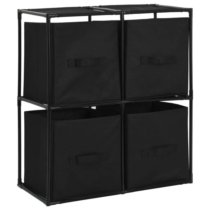 Black Steel 24.8"x11.8"x28" Storage Cabinet with 4 Fabric Baskets 11.8"x11.8"x28"