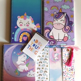 Unicorn Spiral Notebook x3, A5 Notepad For Writing, Lined Blank Journal 6x9 in Meeting Notes 120 Pages, Kawaii Gift For Her, School Supplies With Matching Bookmarks x3 And Pocket Mini Memopad