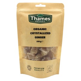 Organic Crystallized Ginger - High Energy, Chewy, Vegan, GMO-Free, Certified Organic - Sweet and Spicy Snack or Cooking Ingredient - Thames Organic 250g