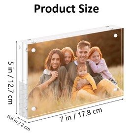 SAREAL 5x7 Magnetic Acrylic Frame - 20mm Ultra-Clear Double-Sided Display | 13x18 CM Frameless Floating Photo Frame | Premium Desktop Art Gallery