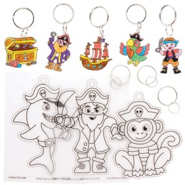 Baker Ross FE269 Shrinking Pirate Keychains - 8 Pieces Keychains for Crafts to Colour, Make and Display, Make Your Own for Kids