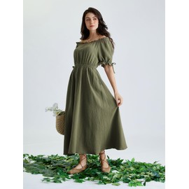 Scarlet Darkness Renaissance Dresses for Women Puff Sleeve Medieval Costume for Party Olive Green XL
