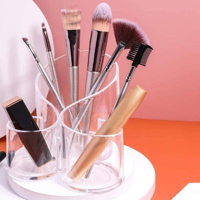 EUBEISAQI Acrylic Makeup Brush Holder Desk S Shape 3 Slot