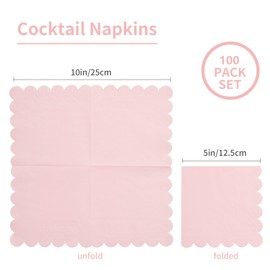 BEFORYOU 100 Pack Cocktail Napkin 2-Ply Scalloped Edged Dessert Napkins Folded 5 x 5 Inches Disposable Napkins for Dinner Wedding Birthday Party Bridal Anniversary Reception Event (Pink)