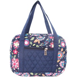 DIWI Bible Cover Extra Large Sizes 11.25 X 8.25 X 2.75 Inches Bible Tote Quilted Cotton Good Book Case (XL, C2 Navy Flowers)