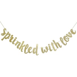 Sprinkled with Love Glitter Banner, Baby Sprinkle Banner, Baby Shower, Gender Reveal Party, Glitter Party Decor (Gold)
