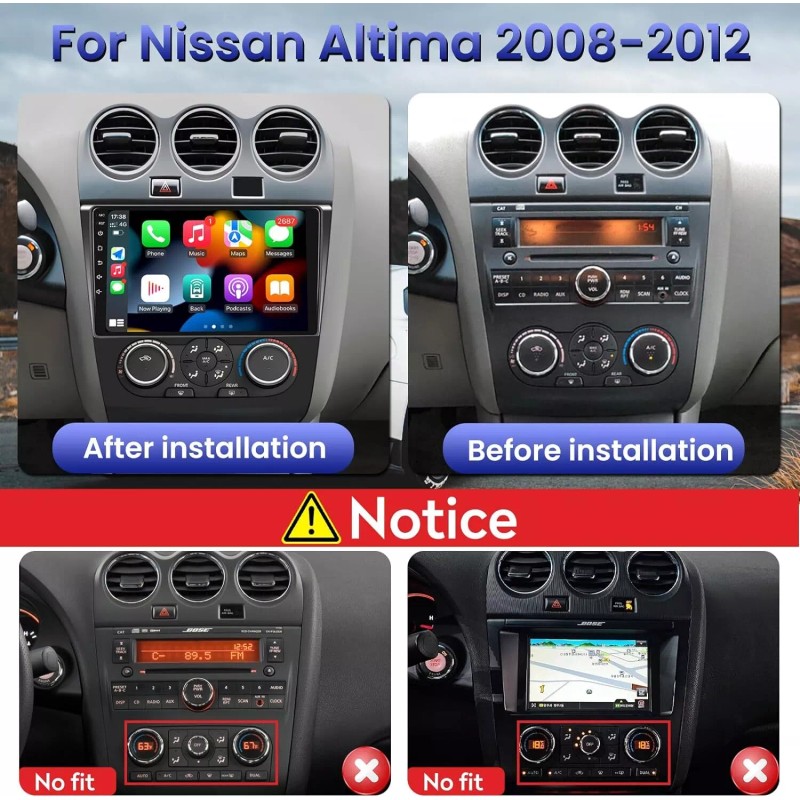 For 2007-2012 Nissan Altima Apple CarPlay Car Radio Android 12