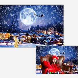 Christmas Backdrop Village Winter View Forest Background Trees Snowing Shining Merry Christmas Banner Kids Children Adults Photo Studio Props10x8ft