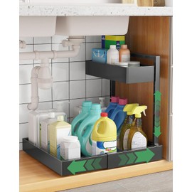 UMDONX Sink Kitchen Organiser 2-Tier Under Sink Shelf | Pull-out sink organiser, black