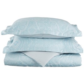 SUPERIOR Cotton Blend 600 Thread Count, Soft, 2-Piece Twin Duvet Cover Set, Paisley, Blue