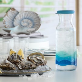 LAV Glass Water Pitcher 40 oz - Clear Glass Carafe With Lid - Glass Pitcher - For Water, Iced Tea and Homemade Beverages - Mothers Day Gifts (Blue)