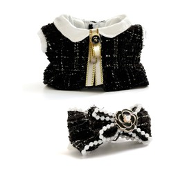 KAPAND Clothes for 17cm Doll , Luxury Elegant Outfit Set, Black Plaid Tweed Dress, White Necktie, Plaid Bow Accessories (No Doll)