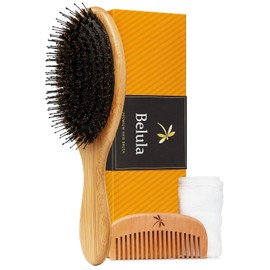 Premium Boar Bristle Hair Brush for Thick Hair Set. Hairbrush for Women With Thick, Long or Curly Hair. Restores Hair's Shine and Health. Comb, Travel Bag & Spa Headband Included