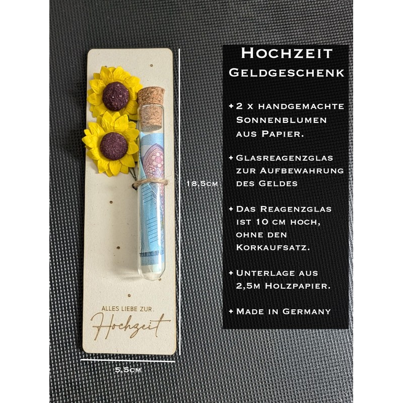 Hochzeitsgeschenk Reagenzglas Holz – Geldgeschenk Handmade Deutschland Rustikal Deko Sunflower