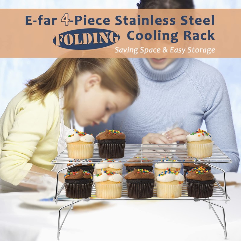 E-far 4-Tier Cooling Rack, 15”x10.1" Stainless Steel Stackable Wire Cooling