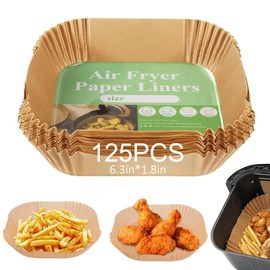 Pack of 125 16 cm Baking Paper for Hot Air Fryer, Airfryer Baking Paper, Airfryer Baking Paper, Square, Water and Oil Resistant, Suitable for Hot Air Fryers, Ovens and Steamers