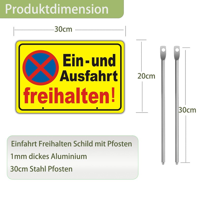 Felexdo Einfahrt Freihalten Sign with Posts, 30 x 20 cm