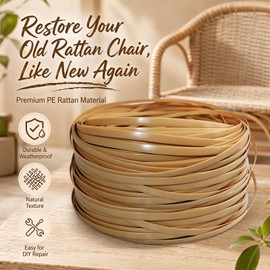 Ruioomeep Woven Rattan 65m Long Flat PE Rattan Synthetic Repair Material with Weaving Tool for Repairing Outdoor Rattan Furniture, Rattan Chairs, Tables and Baskets (Orange)