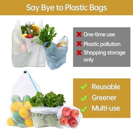 Jeffbaubl 20 Pack Reusable Produce Bags,Washable Vegetables Fruits Bag,See-Through Mesh Produce Bags with Drawstring,Toy Storage Mesh Bags for Fruits Vegetables Toys Fridge Storage,3 Sizes