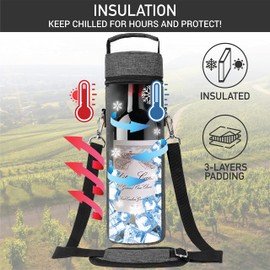opux Wine Bag Single Bottle Carrier Tote, Insulated Wine Cooler Bag for Travel Picnic Beach with Shoulder Strap, Thermal One Bottle Holder Carrying Case Wine Gift for Women Men, Charcoal Gray