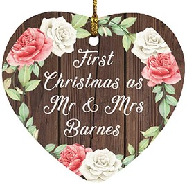 Designsify Christmas Tree Decoration, First Christmas As Mr & Mrs Barnes, Heart Ornament A, Gifts for Birthday Anniversary Valentines Mom Mothers Fathers Day Party, to Men Women Him Her Friend