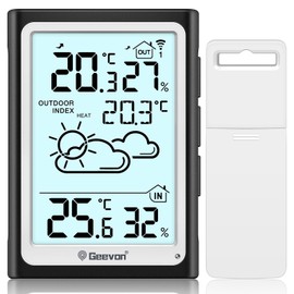 Geevon Wireless Weather Station with Outdoor Sensor, Weather Station with Forecast Thermometer Hygrometer Indoor Mould/Dew/Heat Humidity Meter Indoor and Outdoor Temperature Temperature Meter