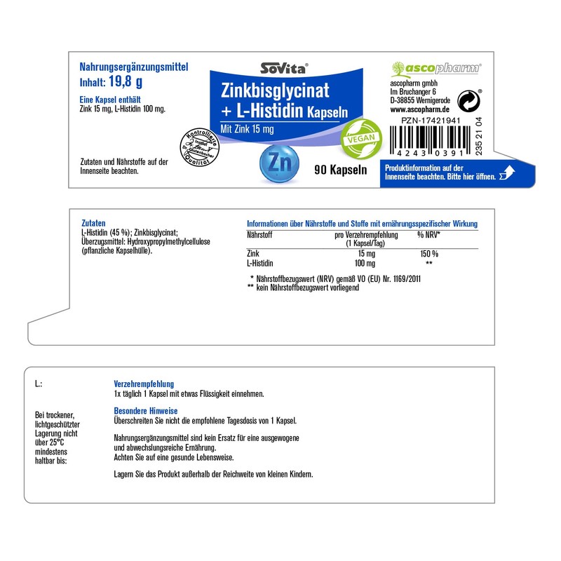 sovita Zinc Bisglycinate + L-Histidine Capsules | Immune System Support