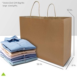 Kraft Paper Shopping Bags, 80% PCW Paper Bags With Handles, Gift Bags, Brown Bags Bulk 100 Pcs 16x6x12"-Vogue