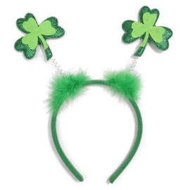 Needzo St Patricks Glittery Clover Bopper, Festive Green Shamrock Headband, One Size Fits Most