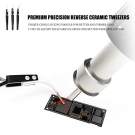 3 PCS Precision Reverse Ceramic Tweezers Kit, Pointed Electronic Tweezers, Soldering Tweezers with Ceramic Tips