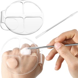 2 Pcs Acrylic Handheld makeup Mixing Palette with 2 stainless steel Spatulas Clear Cosmetic Palette for Nail Art & Manicure