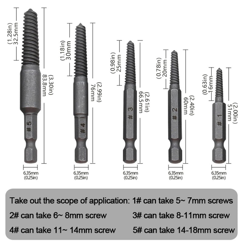 Gasea 10Pcs Damaged Screw Extractor and Remover Set, 1/4" Hex
