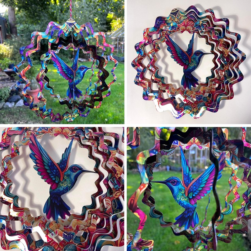 Vibrant Hummingbird Wind Spinner – Whimsical Garden Art, Outdoor Decoration,