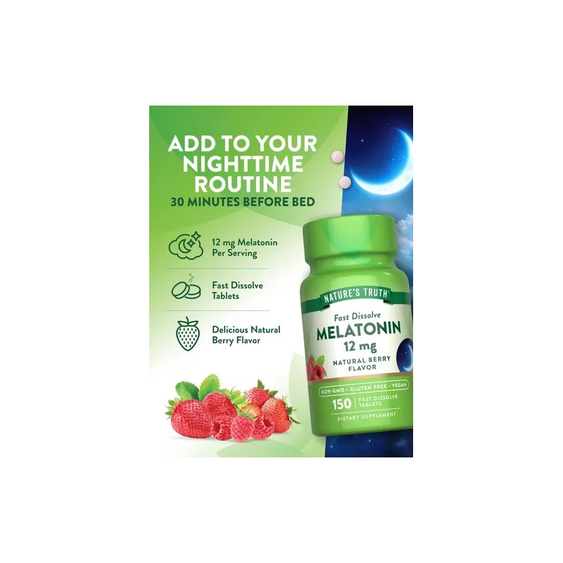 Melatonina Natures Truth 12 Mg 150 Tabletas Sabor Baya