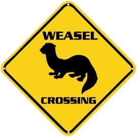 ZMEIZ Weasel Crossing Warning Sign Weasel Animal Caution Yellow Wall Art Decorative Decor For Fence Home Farmhouse Yard Road Quality Metal Sign 12x12 Inches