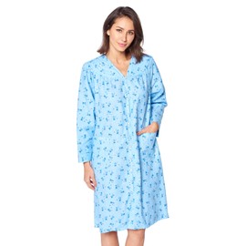 Casual Nights Women's Floral Snap Front Flannel Duster Long Sleeve Lounger Dress - Blue Floral - X-Large