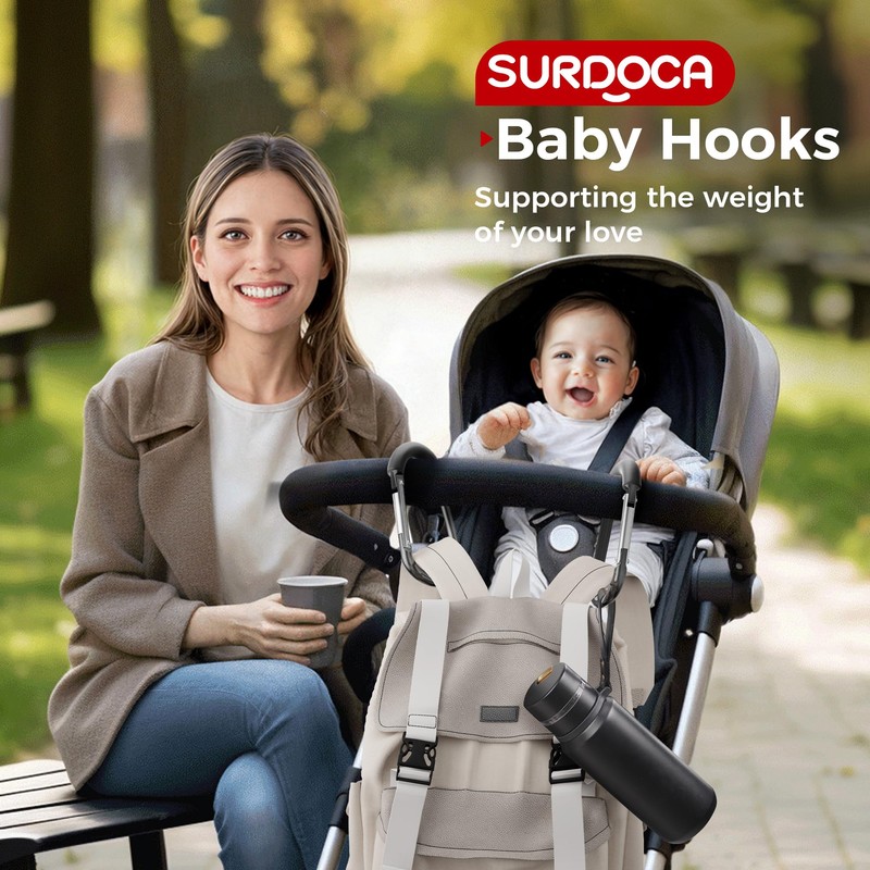 SURDOCA Stroller Hooks, Large Stroller Hooks for Bags, Universal Stroller