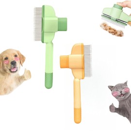WGICPBZ Zen Brush for Cats & Dogs, Avatore Zenbrush Pet Comb, Self-Cleaning Grooming Brush, Stainless Steel Teeth for Shedding Hair Removal 2-pack (Green+Yellow)