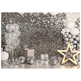 AIIKES 7x5FT Silver Flash Wall Backdrop Silver Sequins Disco Photography Backdrop Birthday Wedding New Year Ball Party Decoration Glitter Backdrop XY31
