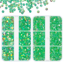 qiipii Transparent Fresh Green AB Resin Rhinestones for Crafting Clear Peridot Flatback Jelly Stones 3mm 4mm 5mm 6mm Light Green Diamonds Crystals Gems Charms for Face Eyes Makeup Tumblers DIY Crafts